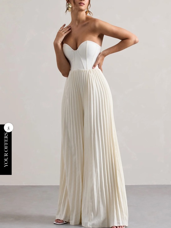 Club L London Pants - Club L London Strapless Pleated Ivory Jumpsuit